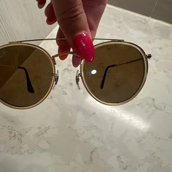 Ray-Ban Gold and Brown Round Double Bridge Polarized Sunglasses - Picture 6 of 11